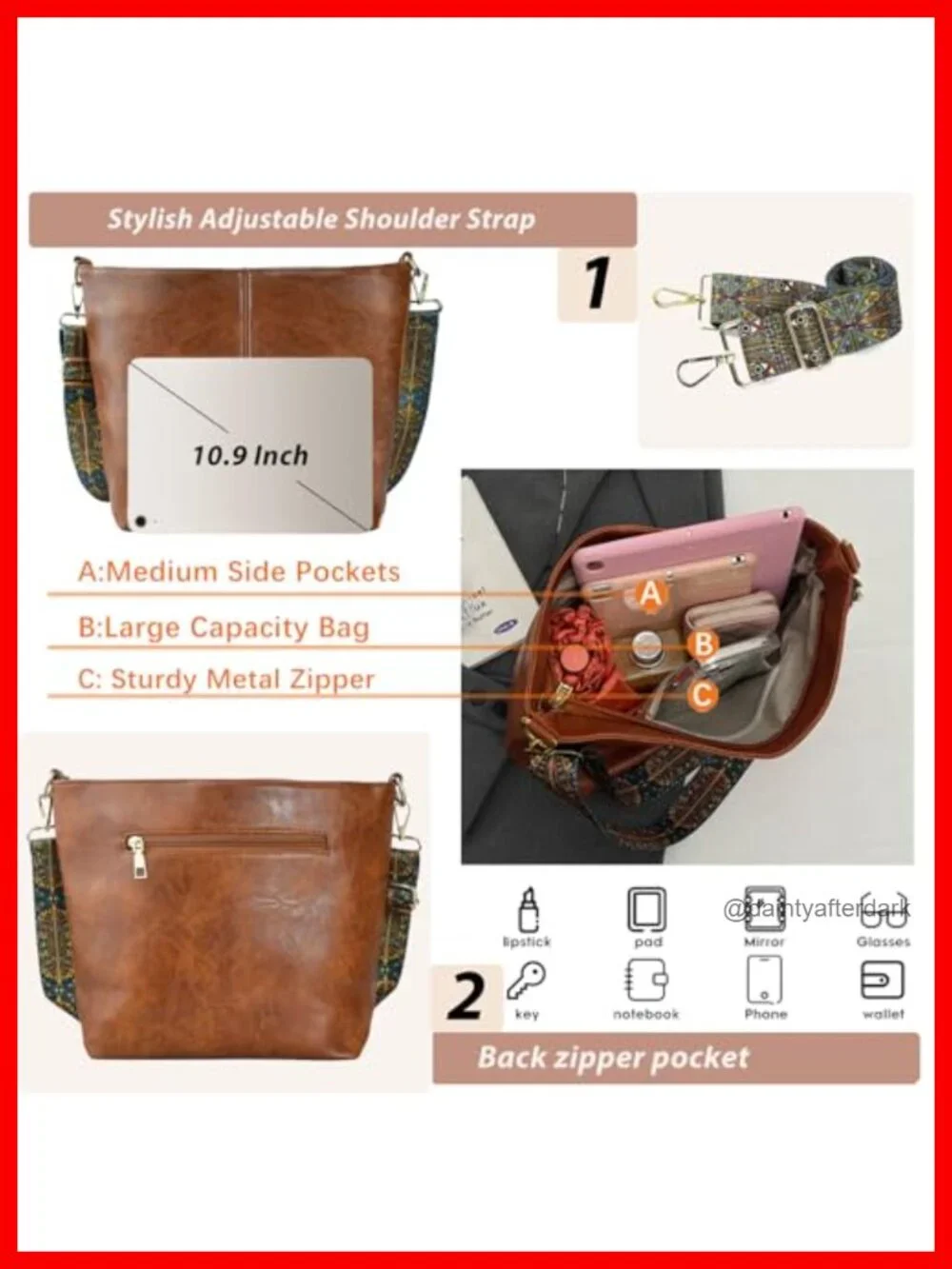 Vegan Leather Hobo Bag Crossbody Shoulder Purse with Zipper for Women